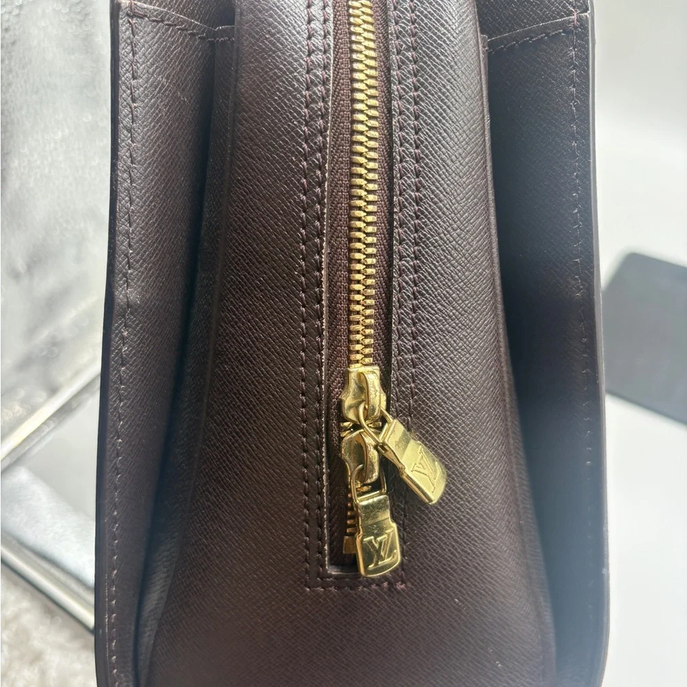 Louis Vuitton Damier Ebene Tatiana Handbag Brown Canvas Red Interior
